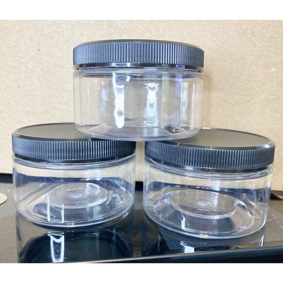 30 Pack 4oz Clear Plastic Jars w/ Black Lids Leak-Proof Round BPA-Free Food Safe - Picture 2 of 6